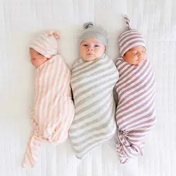 2 шт./компл. шляпа одеяло для новорожденного хлопок теплый муслин пеленать малыша полосатая обертка для Прогулочная ДЕТСКАЯ КОЛЯСКА с