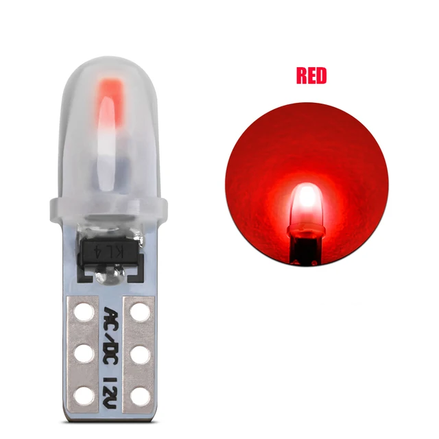 10Pcs T5 W3W W1.2W LED Auto Car Dashboard Light 3014 2-SMD Reading Instrument Panel Lamp No Polarity Bulb White Amber 12V DC Red