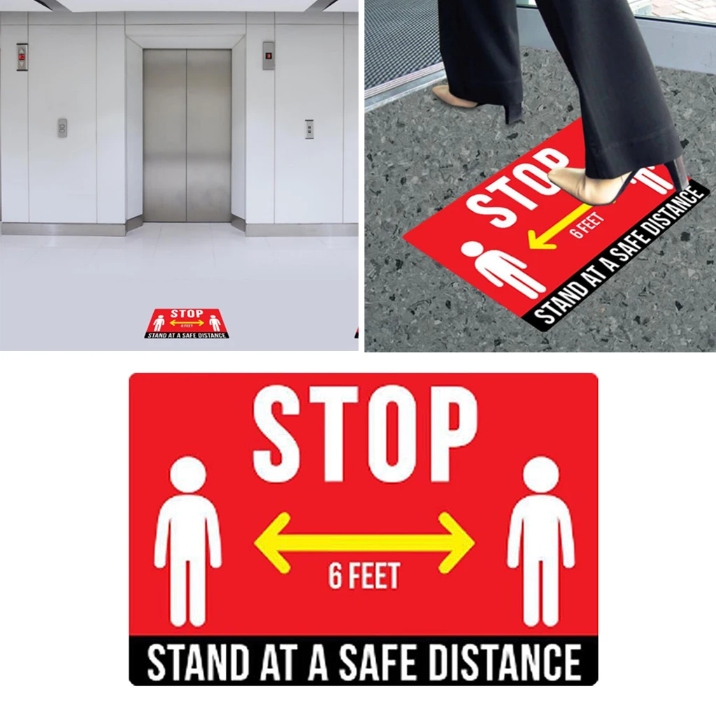 Rectangular Vinyl Social Distancing Floor Signs Wait Here Public Sticker Label Decal Marker Warning Anti-Slip Crowd Control