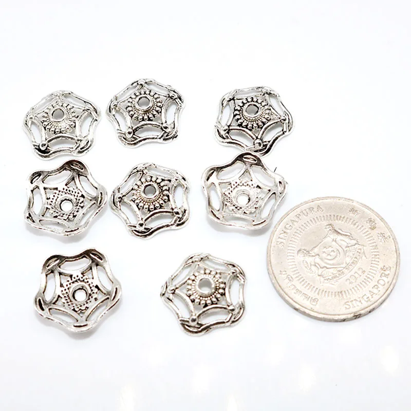 20pcs/lot 16mm Charms for Jewelry Findings Pentagram Conical Hollow Out Flower Bead Caps End Silver DIY Big Size Beads Cap | Украшения и