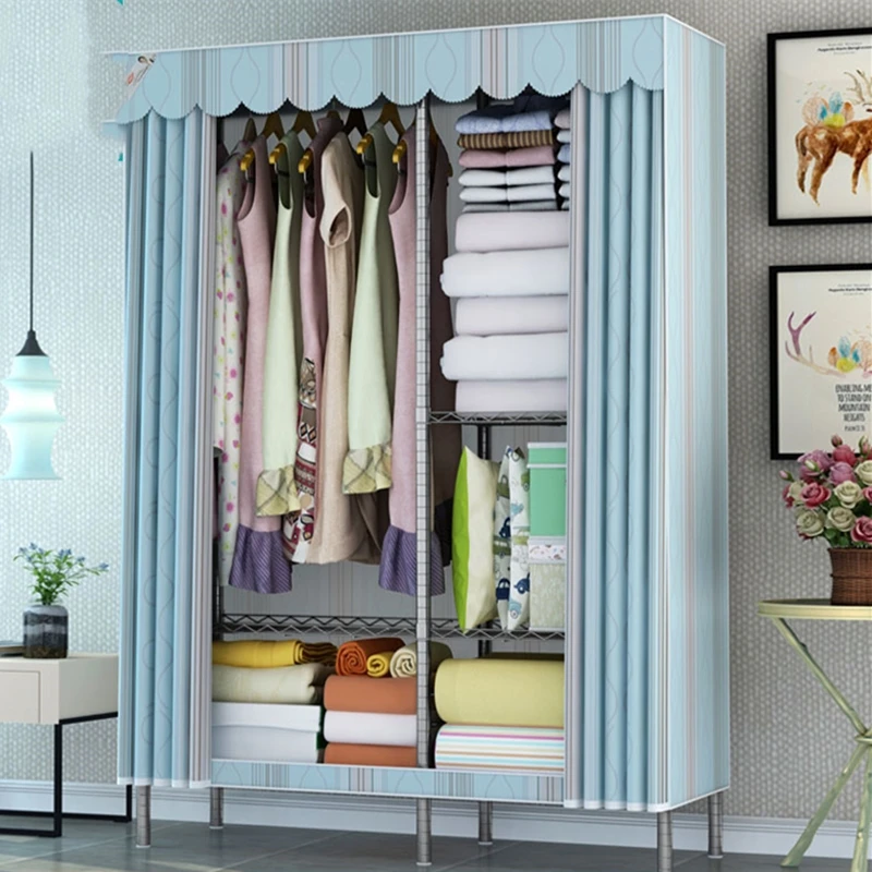 

Simple Cloth Wardrobe Fabric Single Stainless Steel Tube Thickening and Thickening All Steel Frame Storage Hanging Wardrobe Home