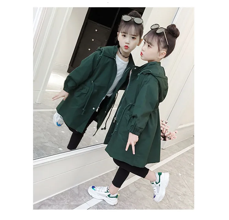 New children's jacket spring and autumn children's jacket girls's solid color girl jacket casual hooded long windbreaker jacket