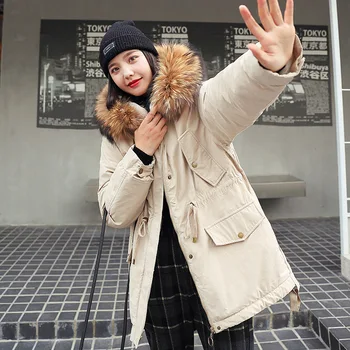 

New Fashion Casual Women Winter Jacket Cotton Padded Warm Thicken Fur Collar Ladies Long Coats Parka Womens Jackets