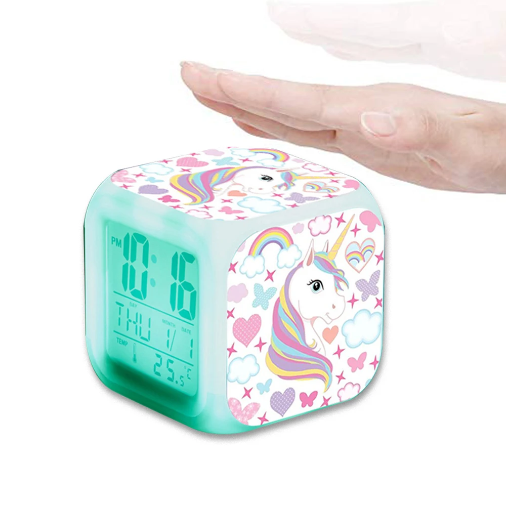 Rosa TCJJ Despertador Unicornio para Niñas,Reloj Despertador Digital con 7 Colores Luz de Noche para Infantil,Hora Alarma Temperatura Fecha de Visualización 