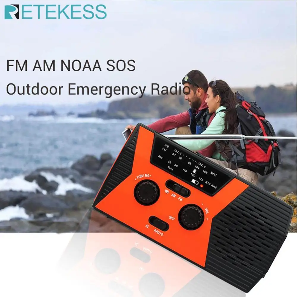 Retekess HR12W ручной Кривошип солнечное радио аварийный цифровой дисплей FM AM NOAA SOS фонарик лампа для чтения