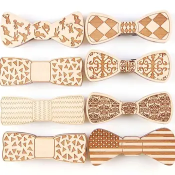 

Mens Boys Pre-Tied Bow Ties Geometric Rhombus Skull US Flag Pattern Handmade Wooden Magnetic Bowknot Party Accessory