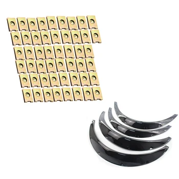 

4 x Car Plastic Body Wheel Eyebrow Fender Flares Flexible Durable (Gloss Black) & 50Pcs Car Door Panel Screw U-Type Iron Nuts Pl