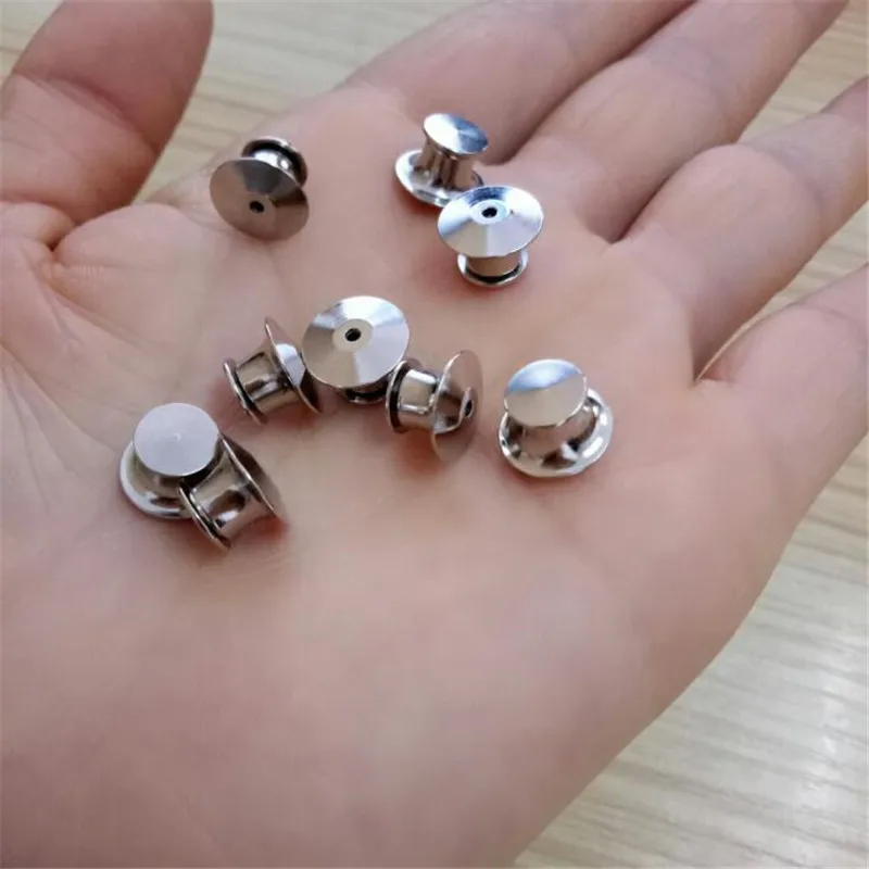 

10pcs Spring Loaded Bag Locking Hat Pin Keeper Back Flat Fastener Metal Badge Emblem Name Tags DIY Findings
