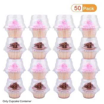 

50pcs With Ribbing Transparent Clear Dessert Storage Cake Box Packaging Display Durable Wedding Party Plastic Cupcake Container