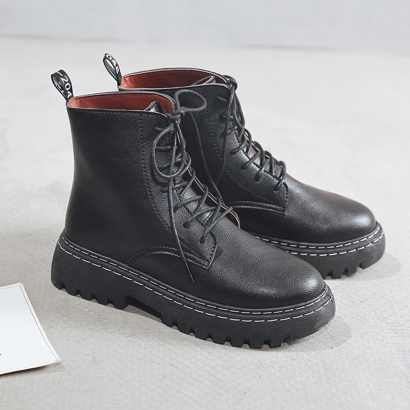 Boots Female Women Shoes Ankle 2020 Autumn British Wind Leather Thick With Short Boots Motorcycle Martin Shoes Stivali Donna