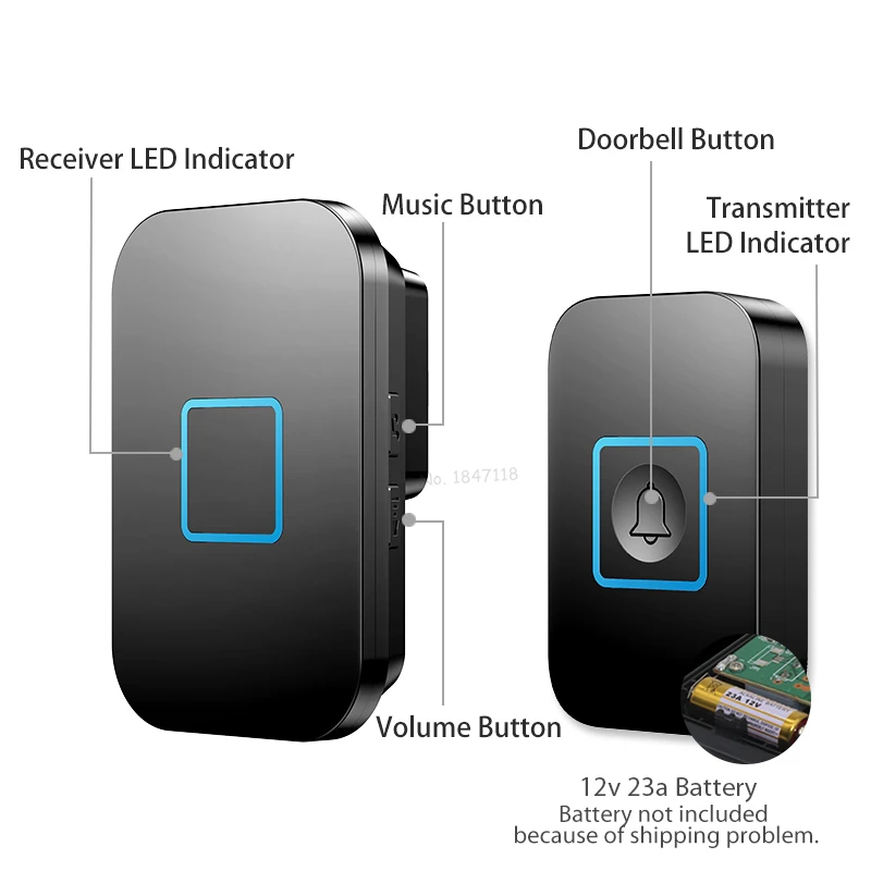Беспроводной дверной звонок CACAZI 60, водонепроницаемый, с дистанционным управлением 300 м, для ЕС, Великобритании, США, домашний светодиодный дверной звонок с батареей, 2 кнопки, 4 приемника, кольцевой звонок