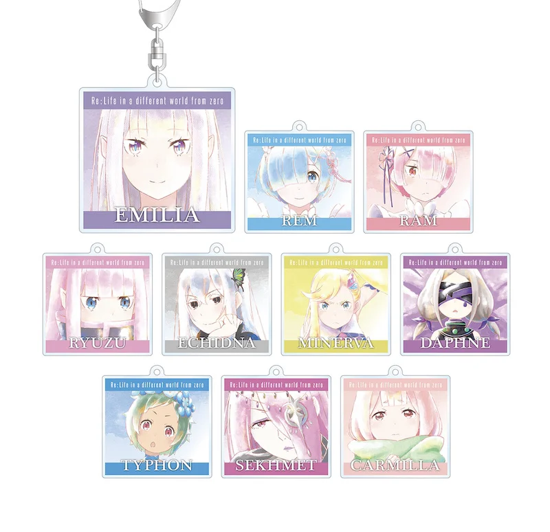 Anime Re:Life in a different world from zero Acrylic Keychain Pendant Ram Rem Natsuki Subaru Square Keyring Toy Gift |