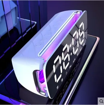 

Speaker LED Wireless Stereo bluetooth Dual Loudspeaker Audio with Mic Support Alarm Clock FM Radio