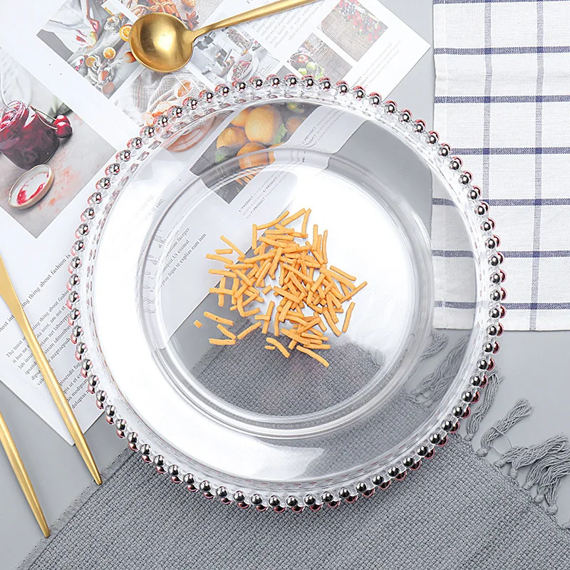 

Pure handmade golden bead glass plate Western food steak water fruit