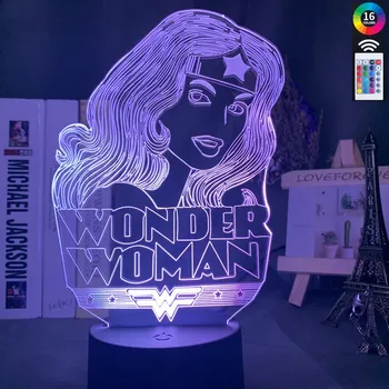 

3D night light MAL Superhero Wonder Woman for Home Decoration Nightlamp Cool Birthday Gift Colorful Led Night Light 16 colors