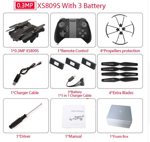 VISUO XS809S XS809HW складной селфи Дрон с широкоугольным 0.3MP/2MP HD камерой Квадрокоптер WiFi FPV RC вертолет мини Дрон xs809 - Цвет: 0.3MP 3B Foam Box