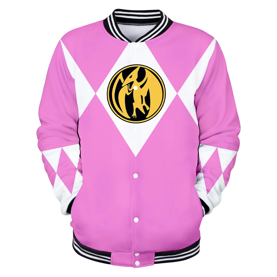 Дизайн могучий Morphin Бейсбол форма осень Повседневное Harajuku Мощность рейнджеров Косплэй Бейсбол куртки размера плюс для мужчин