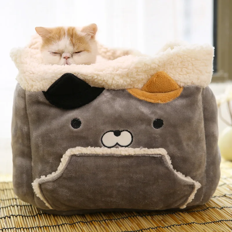 Теплый зимний домик для кошек, хлопковый Лежанка-домик для котят, диван с мультипликационным героем для домашних животных, многофункциональное гнездо для маленьких собак