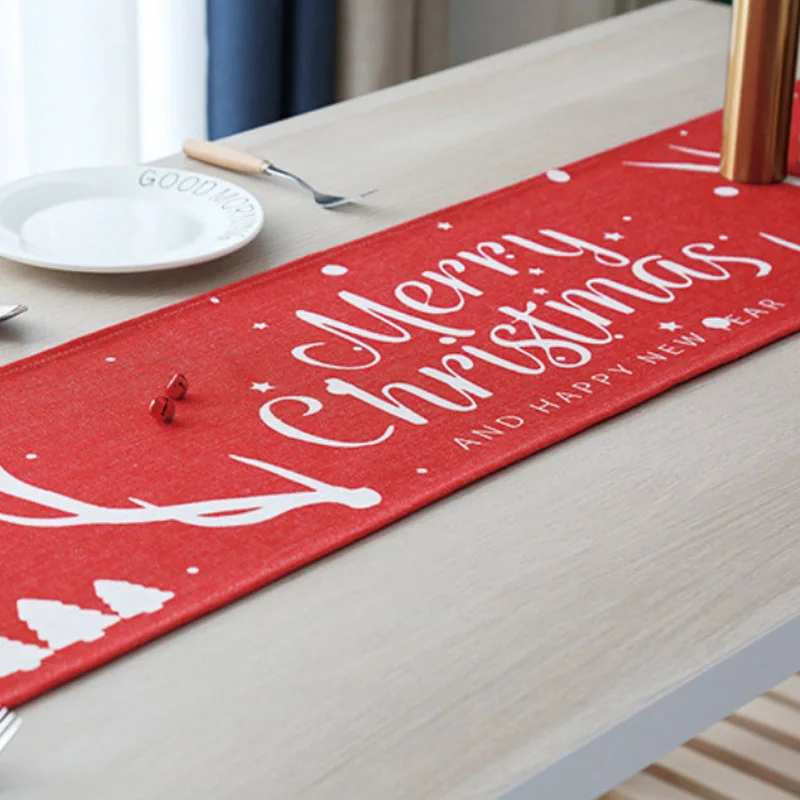 New Year Christmas Table Runner Christmas Table Cloth Red Table Runner Dining Table Coffee Table Christmas Decorations for Home - Цвет: Red christmas deer