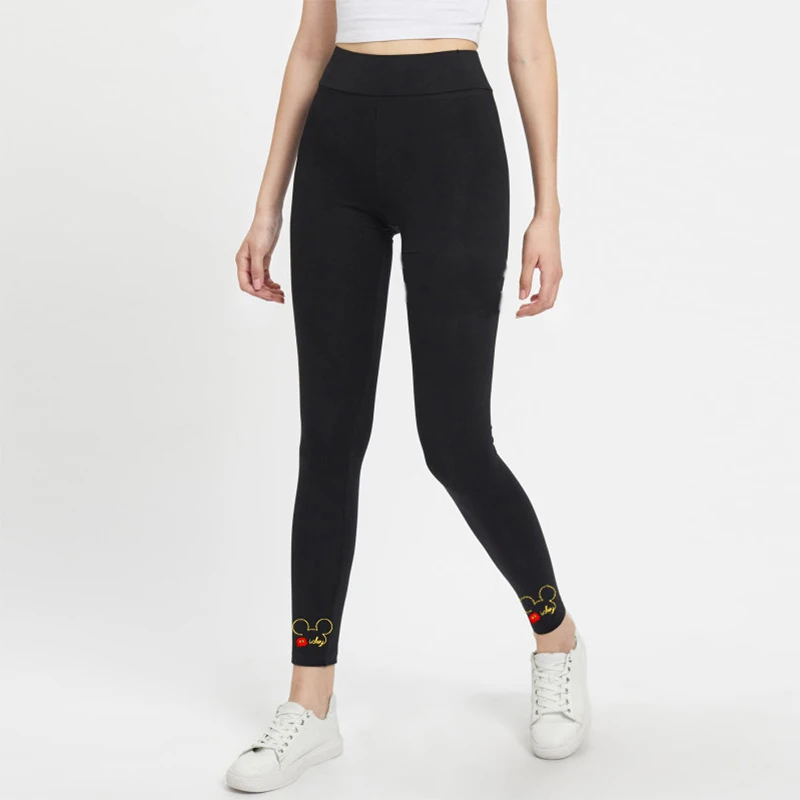 

Women Mickey High Waist Solid Casual Leggings 2019 Spring Autumn Stretchy Fitness Midi Waist Skinny Basics Crop Sport Leggings