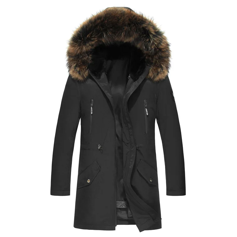 Новинка, зимние мужские пальто с отстегивающейся шерстяной подкладкой, длинные, с капюшоном, Winterjacke Herren - Цвет: black B