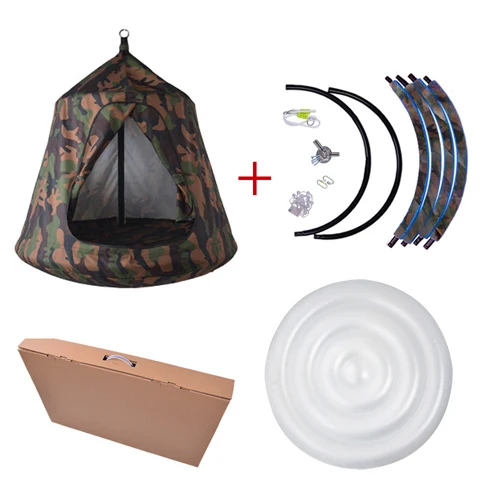 Child Indoor Outdoor Swing Pendent Sofa Tent Nest Tree House Hammock Chair Twinkling Light Inflatable Cushion Boys Girls Gifts - Цвет: amouflage