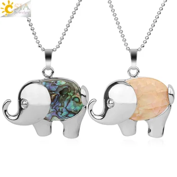 

CSJA Natural Shell Animal Pendant Men Necklaces Silver Color Alloy Lovely Elephant Charm Pendants for Female Trendy Jewelry G200