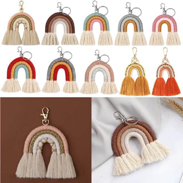 2021 New Macrame Tassel Keychain Women Boho Handmade Weaving Rainbow Keychains Creative Bag Charm Pendant Keyring 1