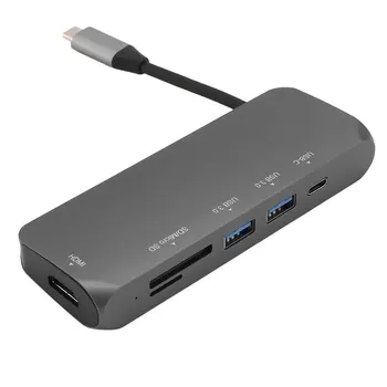

6-in-1 USB-C Dock USB 3.1 Type-c Multi-ports Hubs 4K Adapter Built-in Cable with Secure Digital / TF Card Reader