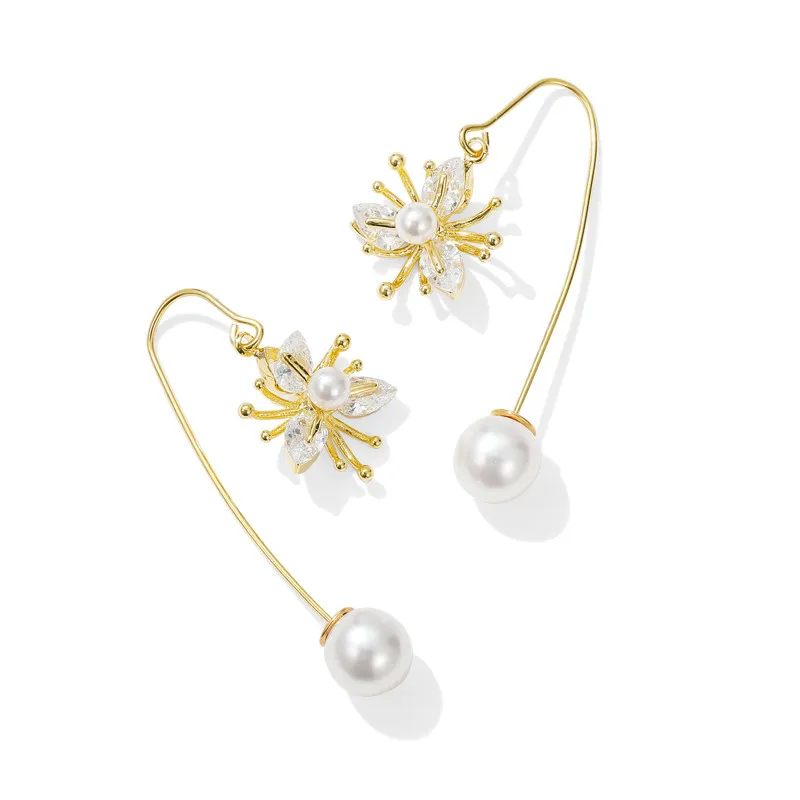 Изящные длинные серьги с цирконием и цветком 2020 новые модные спереди сзади