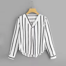 womens tops and blouses Casual Autumn Long Sleeve V Neck blouses Irregular Stripe Shirt womens top womens clothing#XP20