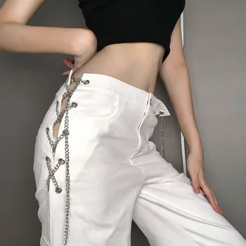 

Fashion Sexy Street Outfits Chain Wide-legged Pants White Stage Costume Jazz Clothes Hip Hop Dance Pants Club Dress BL4135