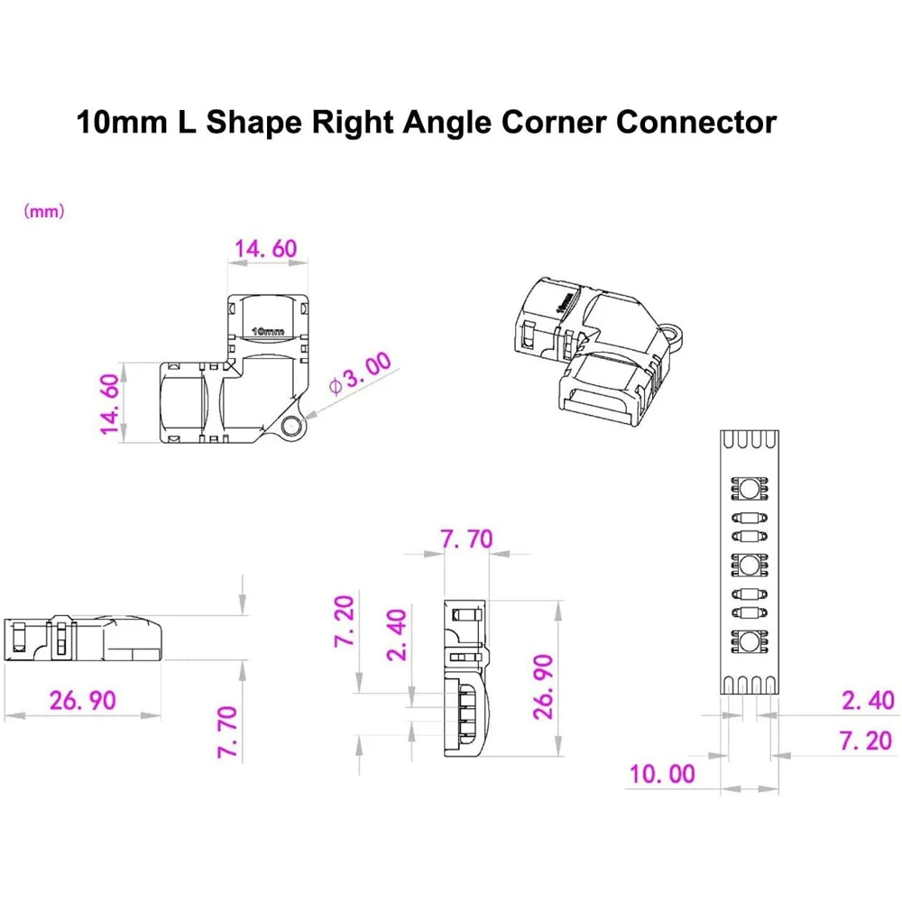 Connecteur De Bande Led Rgb 3528/5050 Smd, 4 Broches, 8mm/10mm, Angle Droit  Réglable/forme H - Connecteurs - AliExpress