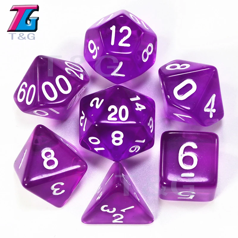 7 шт./компл. прозрачные Кристальные кости набор D4 d6 d8 d10 % d12 d20 для настольной игры rpg
