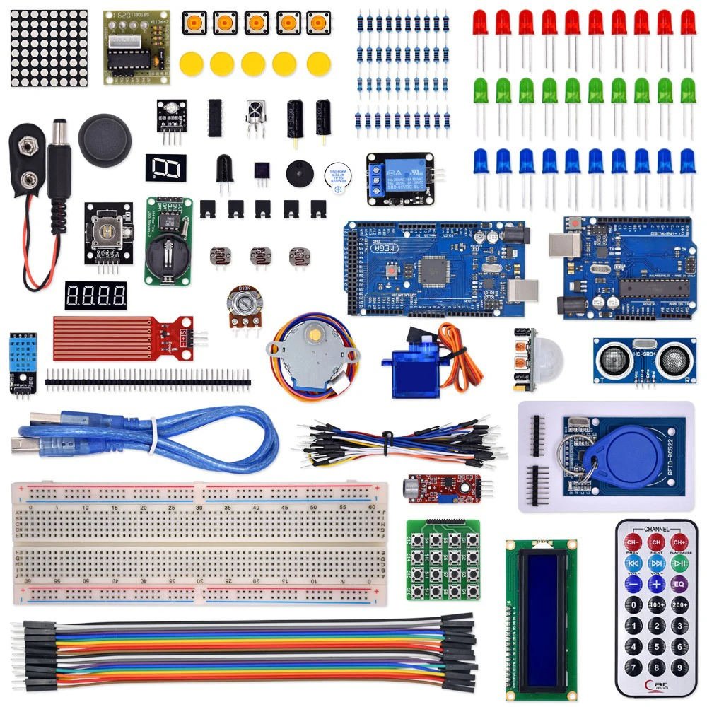 Комплект для arduino R3 с mega 2560/lcd1602/HC-SR04/dupont в пластиковой коробке