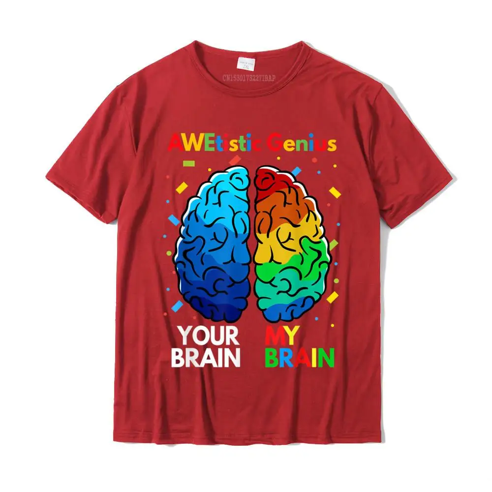 Printed On Cotton Mens Short Sleeve Tees Casual Summer Autumn T Shirts Summer T Shirt Family Round Collar Drop Shipping Funny Neurodiversity Autism Awareness Awetistic Genius Boys T-Shirt__MZ23330 red