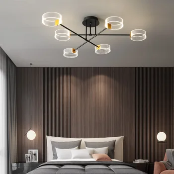 

Black Modern LED Ceiling Chandelier Restaurant Lighting Fixtures Hanging Lamp for Living Room Bedroom Study Kitchen Acrylic Iron