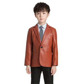 

New Kids PU Leather Blazer for Boys Faux Leather Jacket Spring Autumn Child Coats Fashion Boys PU Clothes Boys Outerwear Tops