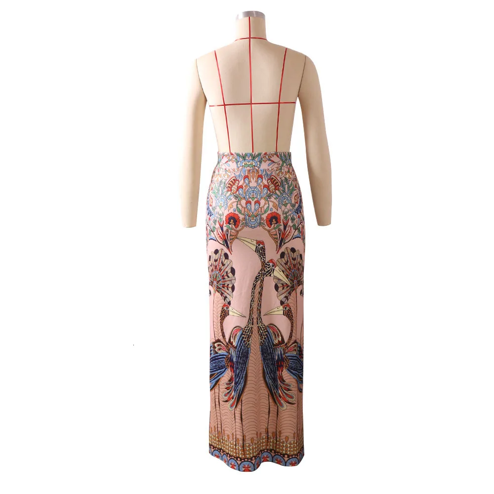 Women New Peacock Flaunting Its Tail Printing Package Buttocks Longuette Vintage Half-body Skirt
