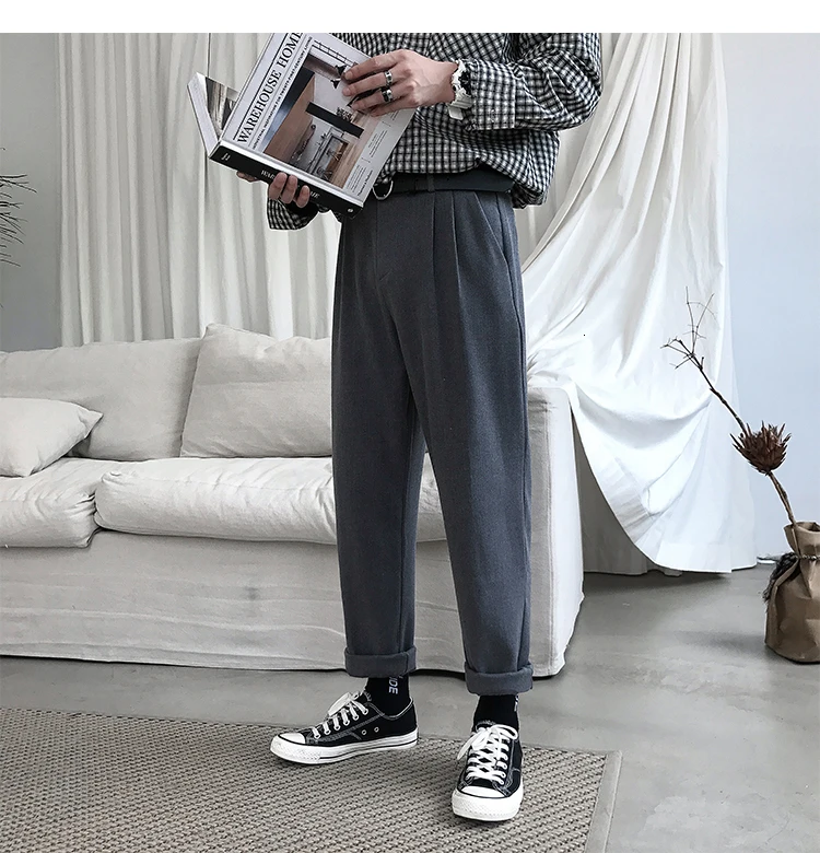 Осенние мужские брюки в западном стиле, облегающие повседневные штаны для отдыха, мужские серые/черные формальные мужские строгие брюки, размер s-xl