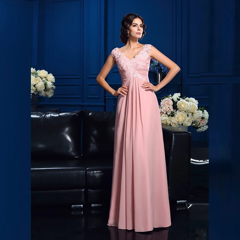 

Великолепное розовое платье для матери невесты с рукавами-крылышками кружевное платье с аппликацией и V-образным вырезом для гостей свадьбы