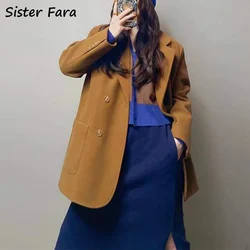 Irmã fara primavera elegante blazer de lã jaqueta feminina outono duplo breasted solto blazers novas senhoras casuais blazer jaquetas casaco