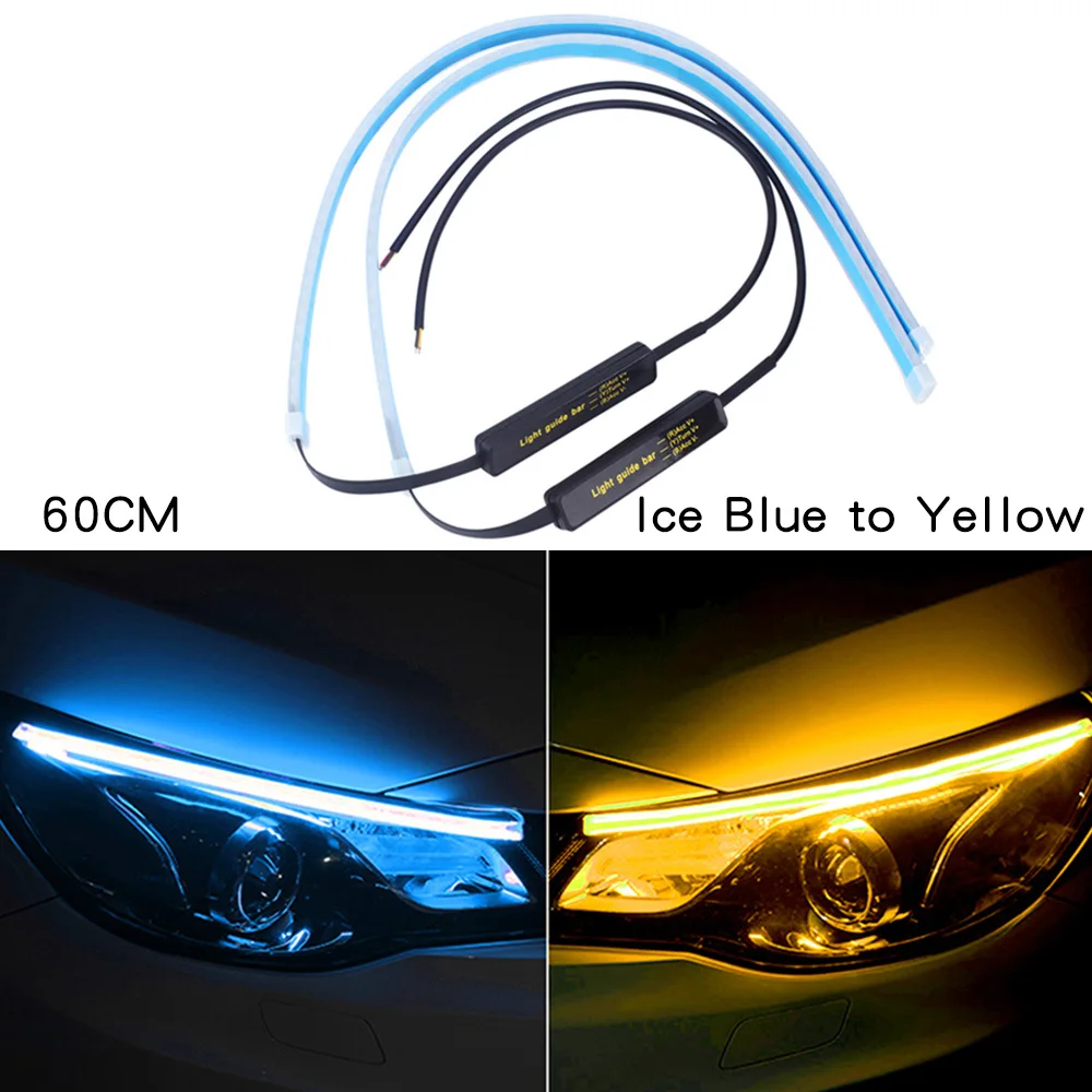 30CM Ice Blue 2x ультратонкие DRL светодиодный дневные ходовые огни динамический сигнал поворота желтая направляющая полоса для сборки фар автомобильные аксессуары - Цвет: 30CM Ice Blue