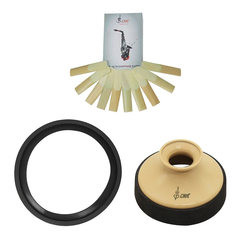 

Alto Saxophone Sax Accessory Kit Reeds+Practice Mute+Silencer Ring for Beginners Saxophone Players