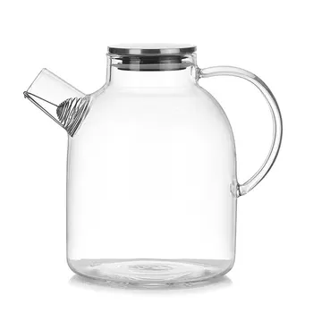 

Hot 1800ml Water Pitcher, Resistant Transparent Glass Kettle Teapot Coffee Juice Jug with Stainless Strainer Functional