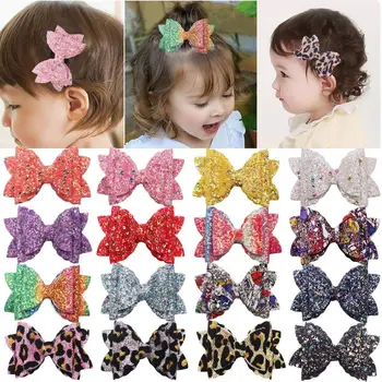 

16 PCS Girl Glitter Hair Bows 3.35" Triple Layer Sparkly Sequin Bows with Alligator Clips for Baby Girls Kids Toddlers