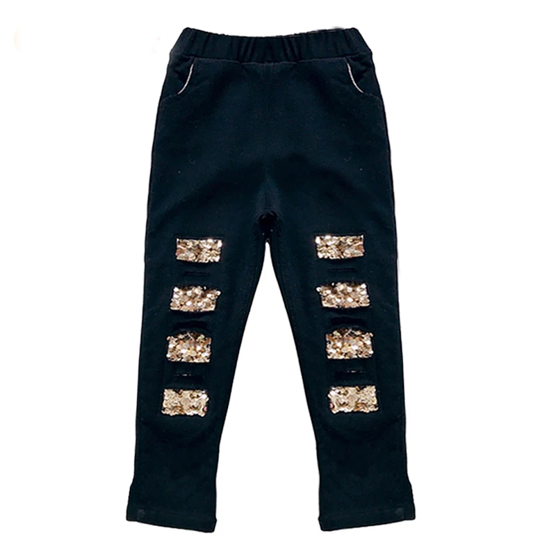 Babyinstar/комплекты с блестками для девочек; леопардовые сетчатые толстовки с рюшами+ брюки; комплект из 2 предметов; Изысканные детские комплекты; детская модная весенняя одежда - Цвет: TK02483Black