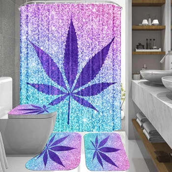 

3D Pattern Shower Curtain Set Bath Mats Rugs Waterproof Bathroom Curtain Non-Slip Rug Toilet Cover Set Bathroom Accessories