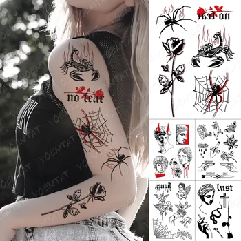 

Waterproof Temporary Tattoo Sticker Scorpion Spider Rose Fire Old School Flash Tattoos Red Body Art Arm Fake Tatoo Women Men