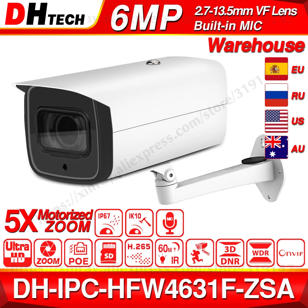 Ceny Dahua 6MP POE kamera IP IPC HFW4631F ZSA 2.7 ~ 13.5mm 5X Zoom VF obiektyw kula 60M IR gniazdo karty micro sd Audio IP67 IK10